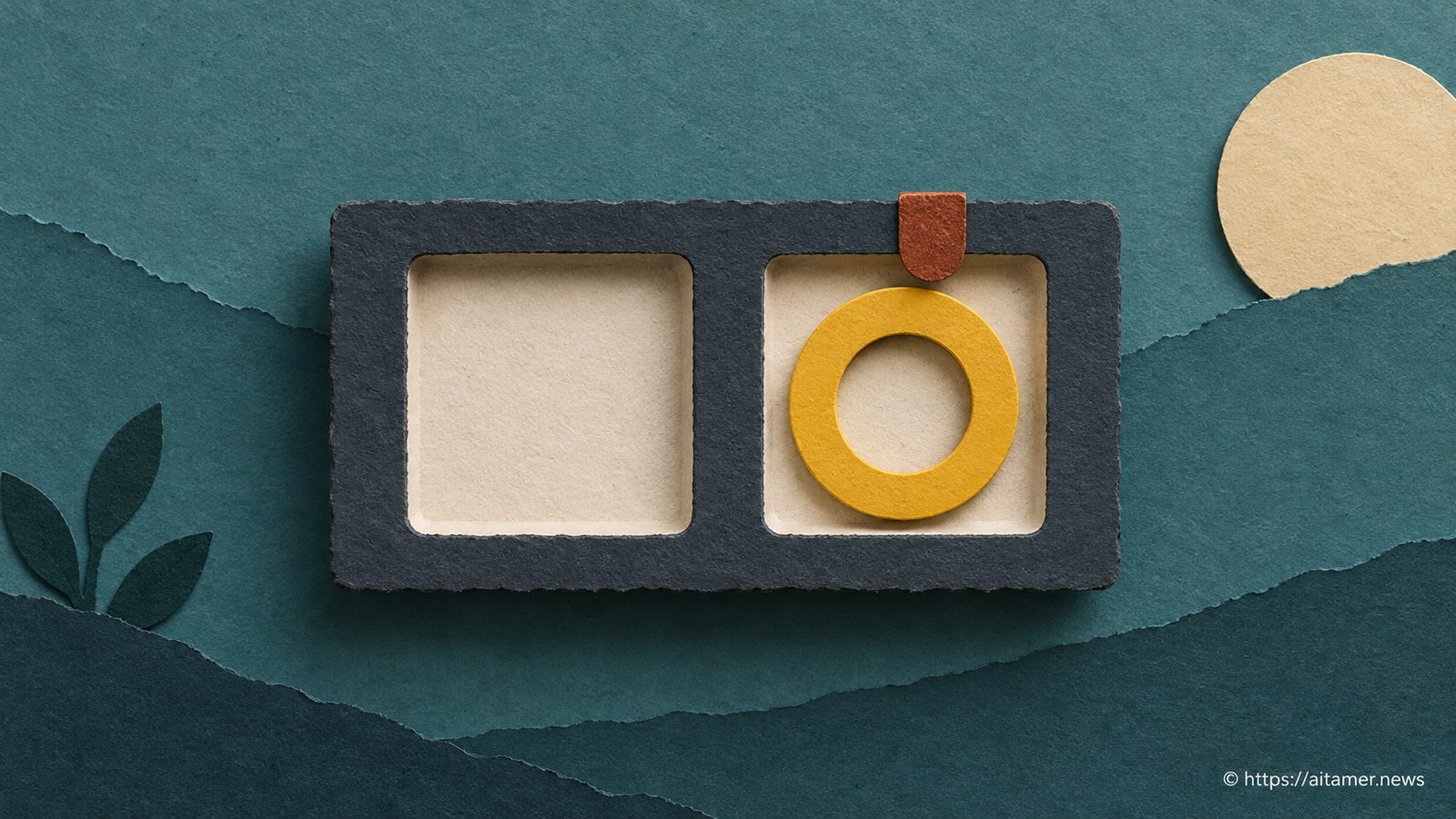 An empty paper recess sits beside a recess holding an explicitly present yellow ring.