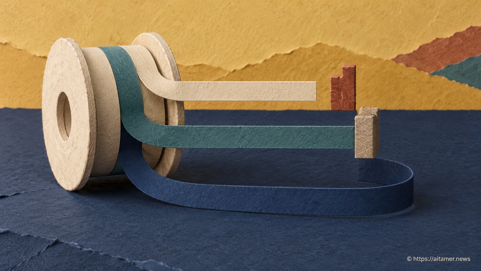 Three paper tapes show a gap at a limit, a firm endstop, and a returning loop from one measuring spool.
