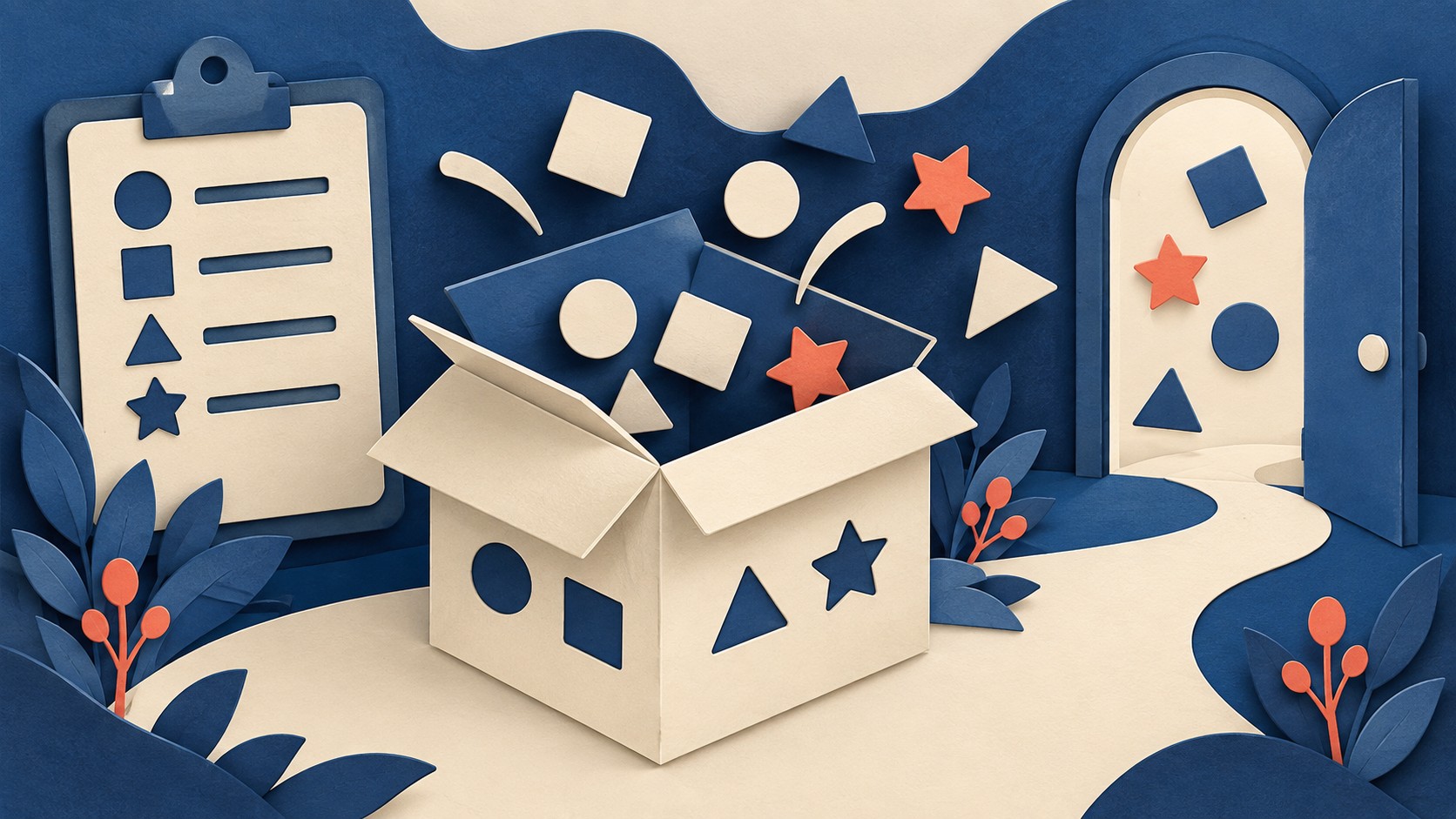 A box of shapes includes a star beyond the shapes listed on a nearby checklist.
