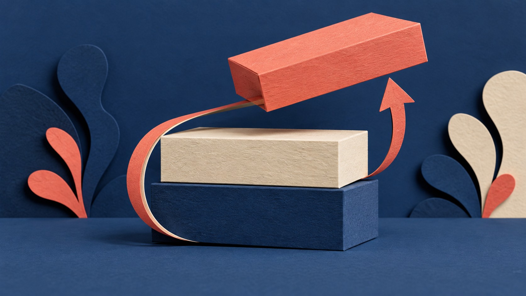 The top red block lifts away from a stack of three blocks, illustrating last-in-first-out cleanup.