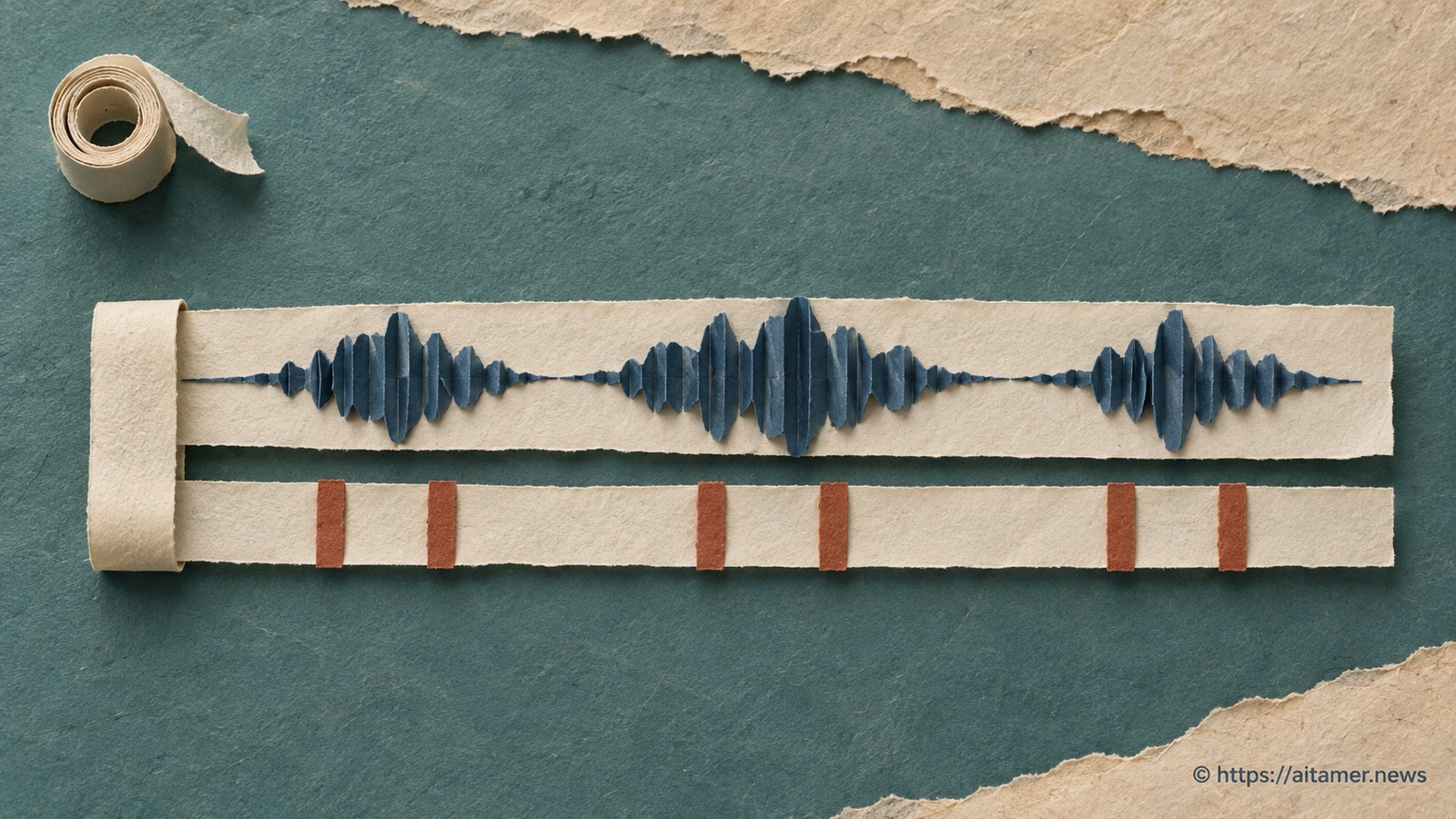 An audio waveform ribbon and a separate timing-tab ribbon share one aligned starting clip.