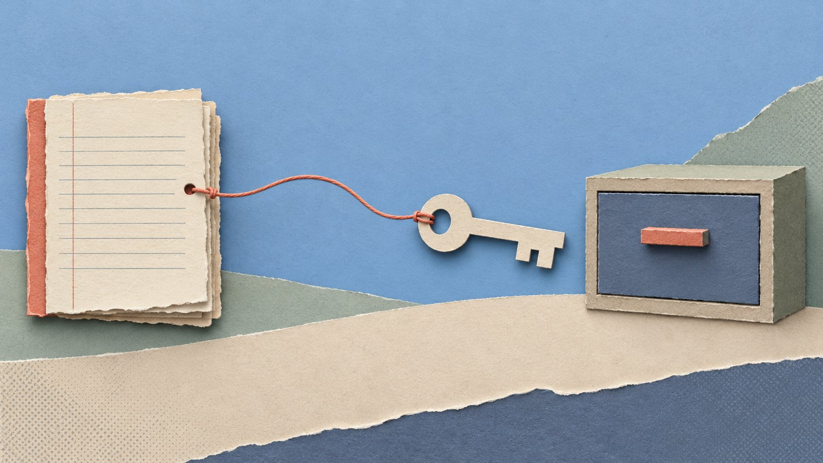 A paper ledger ties a key to a closed drawer, suggesting that human oversight takes follow-through.