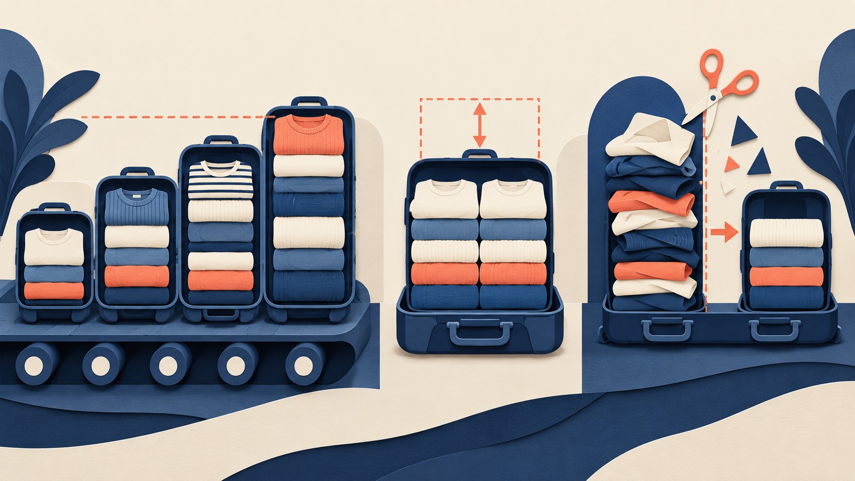 Suitcases packed with prompts of different lengths are constrained by the height of the longest stack.