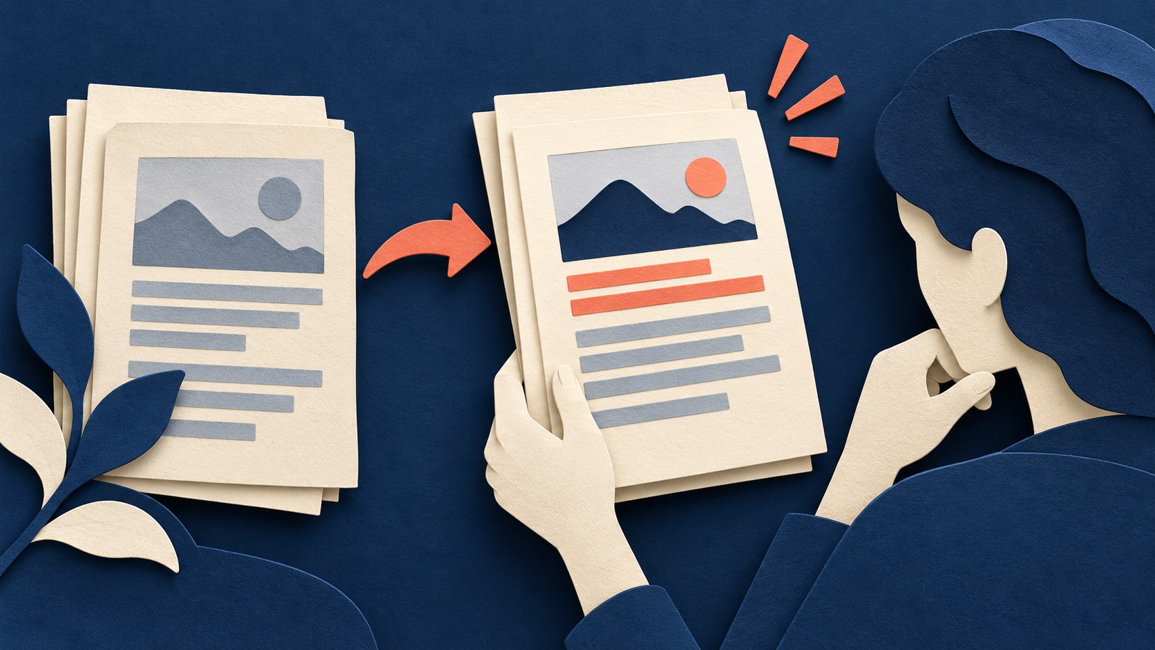 A person compares a newer document against an older stack before acting on a changed resource.
