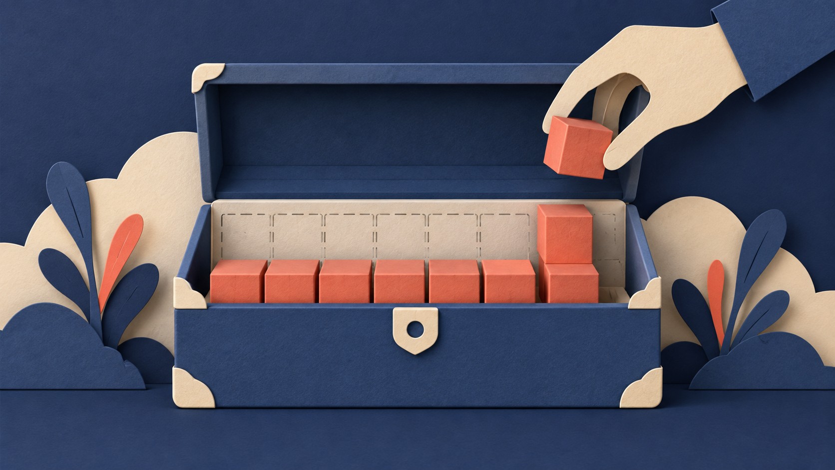 A hand adds one cube to a storage chest with more room than the requested minimum.