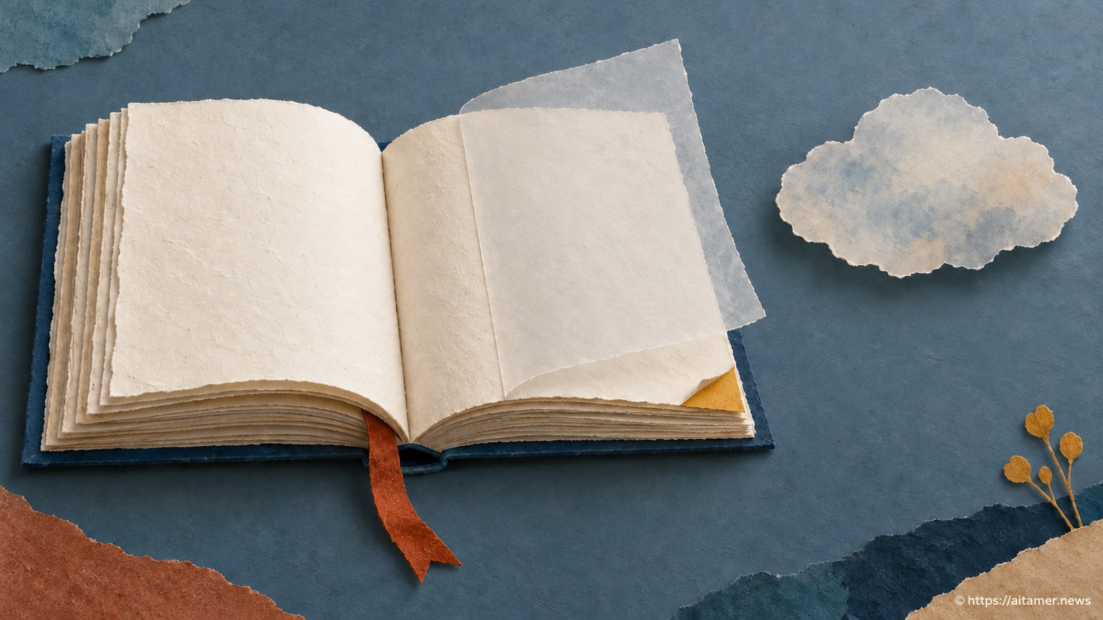 An open blank paper book, a translucent tracing, and a distant empty paper cloud represent different kinds of evidence.